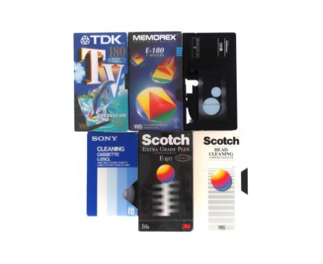 A Selection of Media Tapes, Cleaners, &amp; Adapters, to include a VHS-C adapter (working), 3 sealed VHS cassette tapes, a So