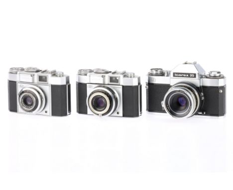 A Selection of Zeiss Ikon Cameras, comprising an Icarex 35, silver, serial number 17158, body VG, shutter needs attention, wi