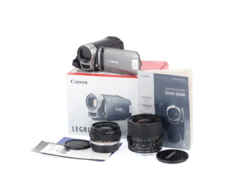 A Canon Legria FS307 Camcorder, and 35mm Lenses, comprising the Canon Legria FS307, body G, no charger, not further tested, i