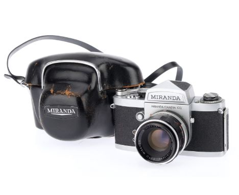 A Miranda F 35mm SLR Camera, silver, serial number 694050, body VG, shutter working, with eye-level finder, with f/1.8 50mm l