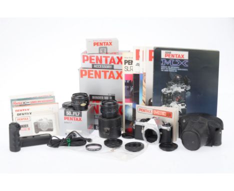 A Pentax ME Super Camera Outfit, comprising a ME Super, silver, body VG, mirror stuck up, not firther tested, in maker's box,