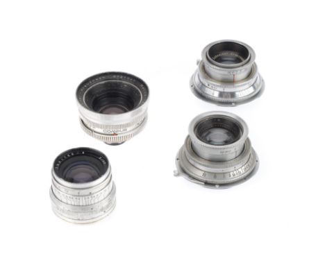 A Group of Camera Lenses, comprising a Schneider-Kreuznach Xenar f/3.5 8cm, silver, serial number 1458926, barrel G, optics F