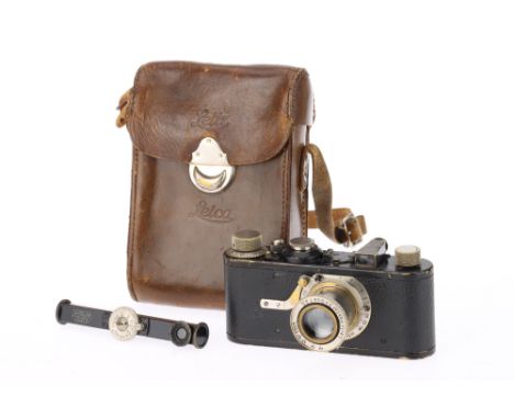 A Leica Ia 'Hektor' Camera 1930, black, serial no. 49025, with Leitz Hektor f/2.5 50mm lens, body, F, shutter working, lens, 