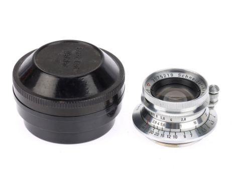 A Schneider-Kreuznach Xenogon f/2.8 35mm in Leica Thread Mount, silver, serial number 3075219, barrel VG, optics F, haze and 