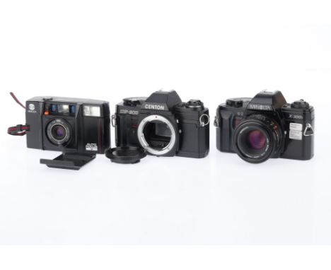 A Selection of Minolta Mount Cameras, comprising a Minolta X-300S, black, body G, shutter works, viewfinder internal display 