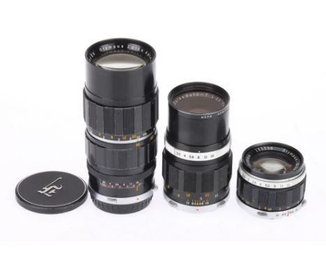 A Group of Olympus Zuiko Lenses for Pen F Cameras, comprising a f/1.4 40mm, barrel G, opticss F with internal haze, a f/3.5 1