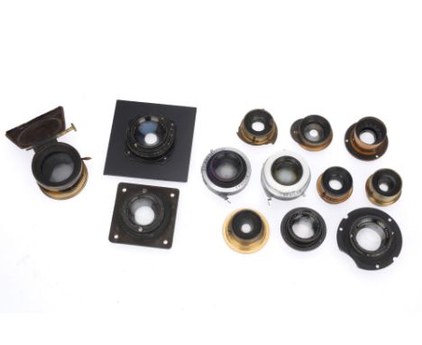 A Good Selection of Ross Lenses, to include a brass f/2 6½ inch with manual rotary shutter and rotary aperture, a Tessar 6 in