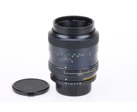 A Minolta Varisoft Rokkor f/2.8 85mm Lens, black, serial no. 1401048, body, G, optics F, some internal haze and dust ,with ca
