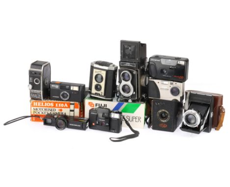 A Mixed Selection of Various Cameras including a Shanghai TLR camera, a Helios 110A 110 cartridge camera, a Keystone XR608 11