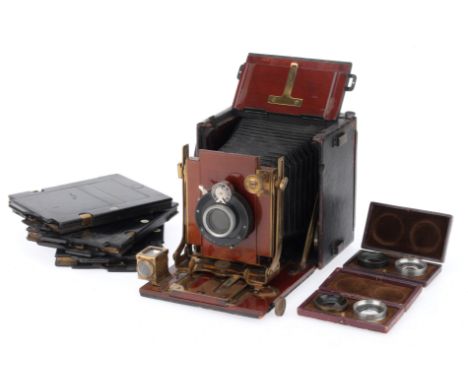 A Thornton-Pickard Folding Ruby Camera, black, body F-G, some marks to the leather, maker's name label removed, rear viewer w