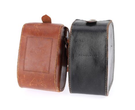 A Pair of Hasselblad Camera Cases, one in black, one in tan, embossed with Hasselblad branding, c0ndition G, stitching intact