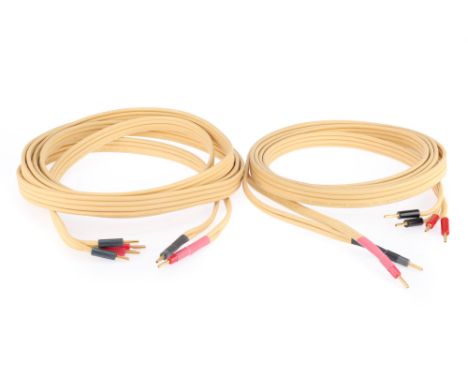 A Pair of Van Den Hul The Teatrack Hybrid Hi Fi Speaker Cables cream coloured, van den hul The Teatrack Hybrid halogen free c