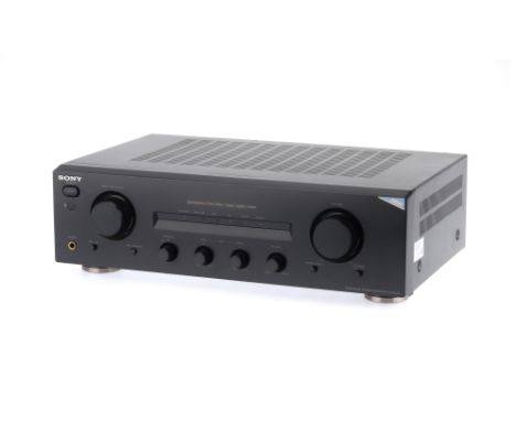 A Sony TA-FE570 Spontaneous Twin Drive Integrated Stereo Amplifier, black, body G-VG, powers on at time of auction, LEDs ligh