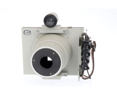 A MPP 'Mugshot' 5x4" Prison Camera, pale grey, without lens or shutter, body G. Ground glass focussing screen is fitted. Note