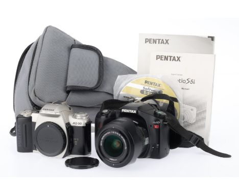 A Pentax *istDL Digital SLR Camera, black, serial number 1098417, body VG, shutter works, AF works, with a Pentax-DA SMC f/3.
