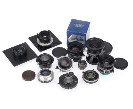 A Selection of Shutters and Lenses, to include a Linhof Symmar-S f/5.6 150mm in Copal No.0, shutter working, optics F-G with 