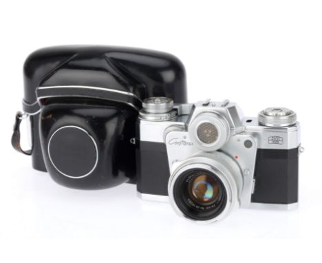 A Zeiss Ikon Contarex "Bulls-Eye" 35mm SLR Camera chrome, serial no.Y8543, with a Carl Zeiss Planar f/2 50mm lens, serial no.