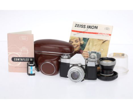 A Zeiss Ikon Contaflex IV SLR Camera and a Pro Tessar 35mm Lens a Contaflex IV camera, 1957-59, serial no.U4884, with a Carl 