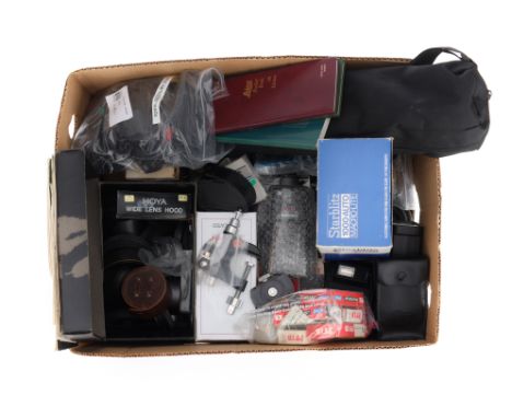 A Large Selection of Mixed Photographica, to include a Star 61 tripod, flash guns, camcorder cables, lens hoods, and other it