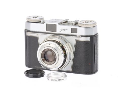 An Iloca Quick-B 35mm Rangefinder Camera c1953, serial no.G14341, with an Ilitar f/2.9 50mm lens, shutter blades and setting 