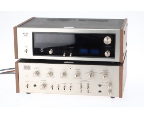 An Akai Hi Fi Amplifier and Tuner, comprising an AA-5800 amplifier, silver with wooden end plates, condition G, switches oper