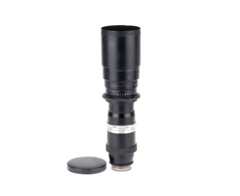 A Dallmeyer f/4.5 12" Telephoto Lens, black, serial number 500342, barrel G, focus ring stiff, optics P with strong haze,