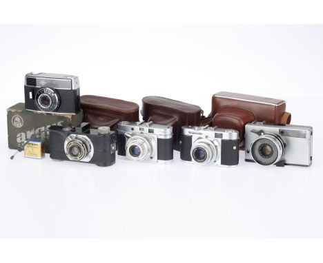 A Selection of 35mm Film Cameras, comprising a Voigtlander Vito B, body G, shutter working but sticky as slow speeds, in ERC,