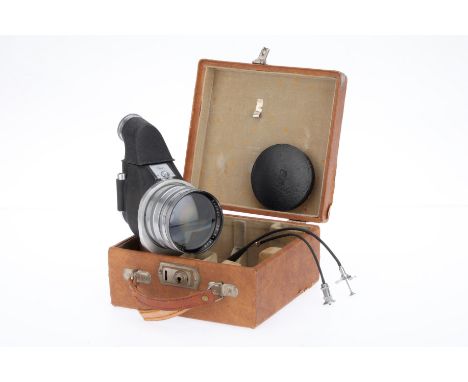 A Zeiss Ikon Reflex Mirror Housing and Lens, black, body G, mirror operates, with Carl Zeiss Sonnar f/2.8 18cm lens, serial n
