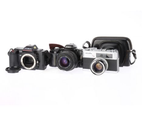 A Selection of Minolta Cameras, to include a Minolta 7s, body G, shutter working, RF patch visible, some haze to viewfinder, 