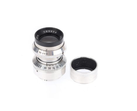 A Dallmeyer 1½" f/1.9 Camera Lens, chrome, body VG-E, focussing mount marked '498' &amp; 'L8', optical head can be removed, a