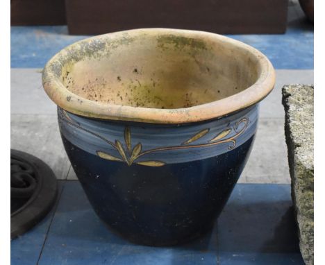 A Blue Glazed Circular Planter, 31cms Diameter, Chip to Base Rim 