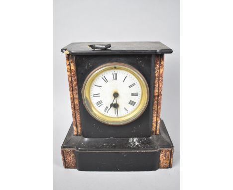 An Edwardian French Black Slate and Marble Mantel Clock of Sarcophagus Form, In Need of Some Attention, 21cms Wide 