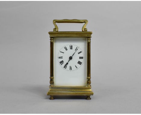A Late 19th/Early 20th century French Brass Carriage Clock with White Enamelled Dial, Movement Requires Attention, 15cms High