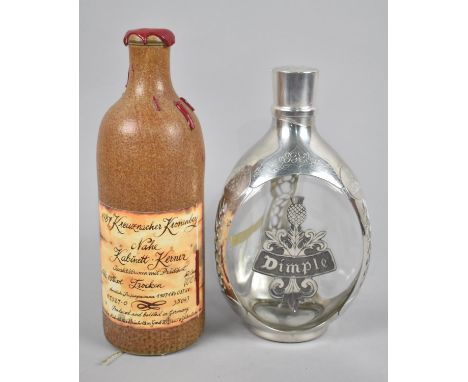 A Single Bottle of 1987 German Wine in Stone Bottle together with a Silver Plate Mounted Dimple Scotch Whisky Example (Empty)