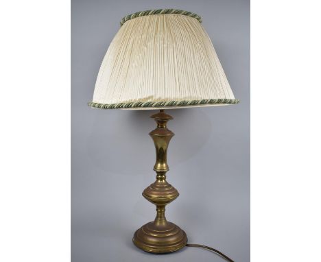 A Mid 20th Century Brass Table Lamp and Shade, 65cms High Overall 