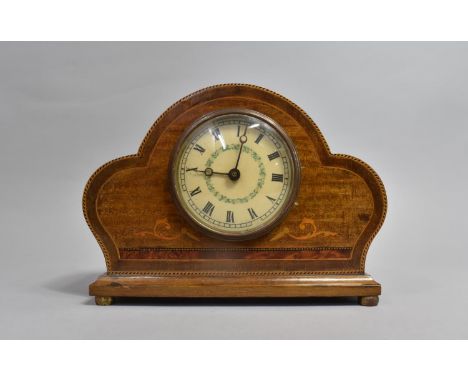 An Edwardian Inlaid Mantel Clock with Key but Movement Requires Attention, 23cms Wide 