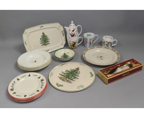 A Collection of Various Christmas China to comprise Spode Christmas Tree Cake Slice, Cake PLate, Platter Etc together with Fu