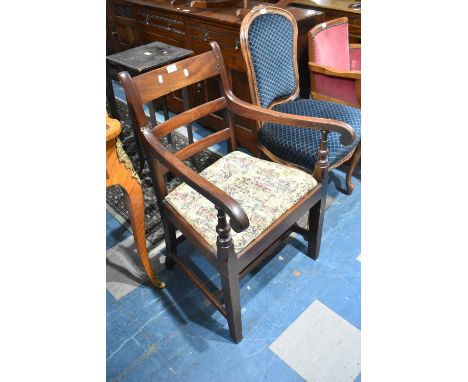 A 19th Century Mahogany Framed Scroll Arm Ladder Back Chair with Tapestry Pad Seat 