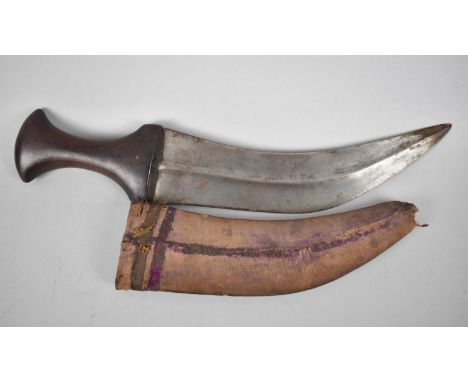 A Vintage Rosewood Handled Curved Blade Dagger with Cloth Covered Scabbard, (AF) 32cms Long 