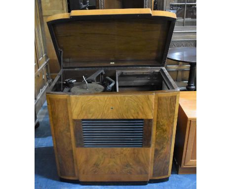 An Edwardian Walnut Cased Record Player for Restoration with Garrard Deck, 85cms Wide 