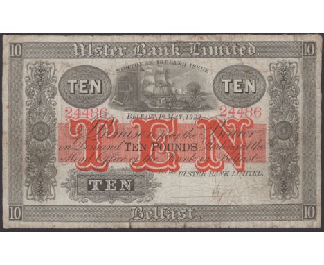 Ulster Bank Limited, £10, 1 May 1933, serial number 24486, manuscript Gore signature, some edge splits, about fine PMI UB 49b