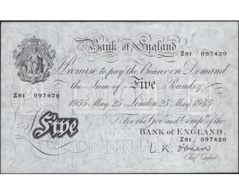 Bank of England, Leslie K. O’Brien, £5, 25 May 1955, serial number Z81 097420, handling, original good extremely fine to abou