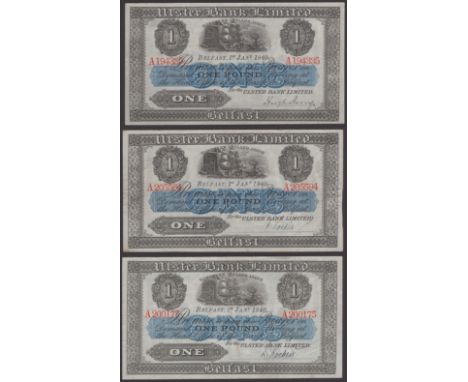 Ulster Bank Limited, £1 (3), 1 January 1940, serial numbers A194335, A205594 and A200175, all with manuscript signature, 1 Ma