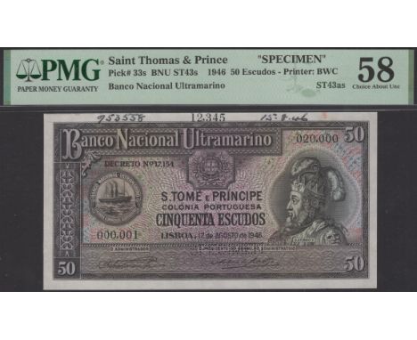 Banco Nacional Ultramarino, St Thomas & Prince, printers archival specimen 50 Escudos, 12 August 1946, serial number 000,001 