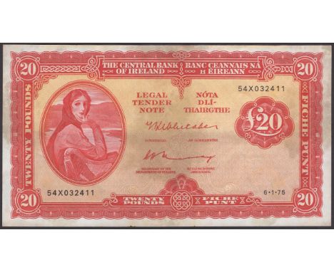 Central Bank of Ireland, £20 (7), 6 January 1975, consecutive serial numbers 54X 032411-17, Whitaker and Murray signatures, e