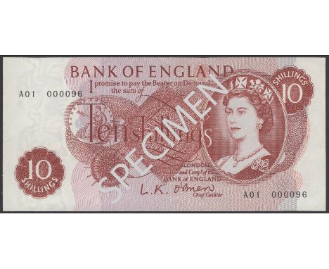 Bank of England, Leslie K. O’Brien, 10 Shillings, 12 October 1961, serial number A01 000096, uncirculated and a rare low seri