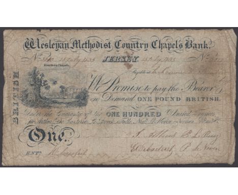 Wesleyan Methodist Country Chapels Bank, £1, 25 July 1835, serial number 3010, multiple manuscript signatures at low right, b
