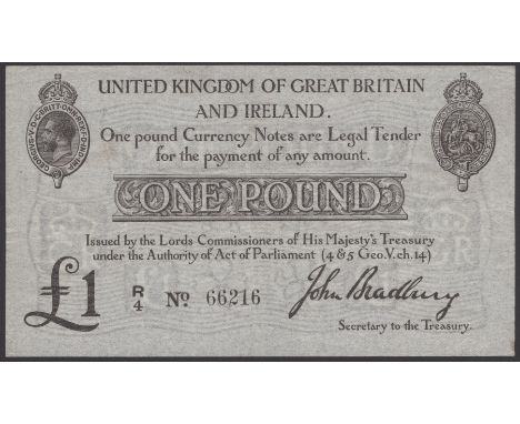 Treasury Series, John Bradbury, £1, 23 October 1914, serial number R/4 66216, an original good very fine and above average fo