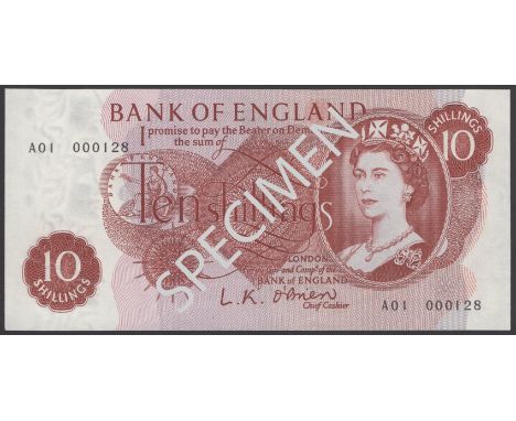 Bank of England, Leslie K. O’Brien, 10 Shillings, 12 October 1961, serial number A01 000128, about uncirculated and a scarce 