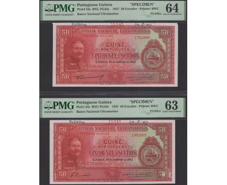 Banco Nacional Ultramarino, Portuguese Guinea, printers archival specimen 50 Escudos (2), 27 March 1947, serial number ranges